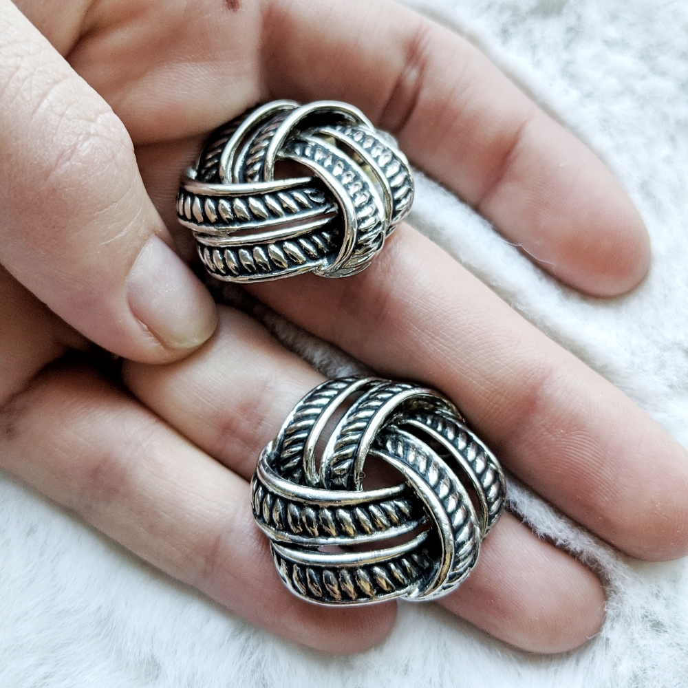 Vintage Large Silver Knot Statement Earrings